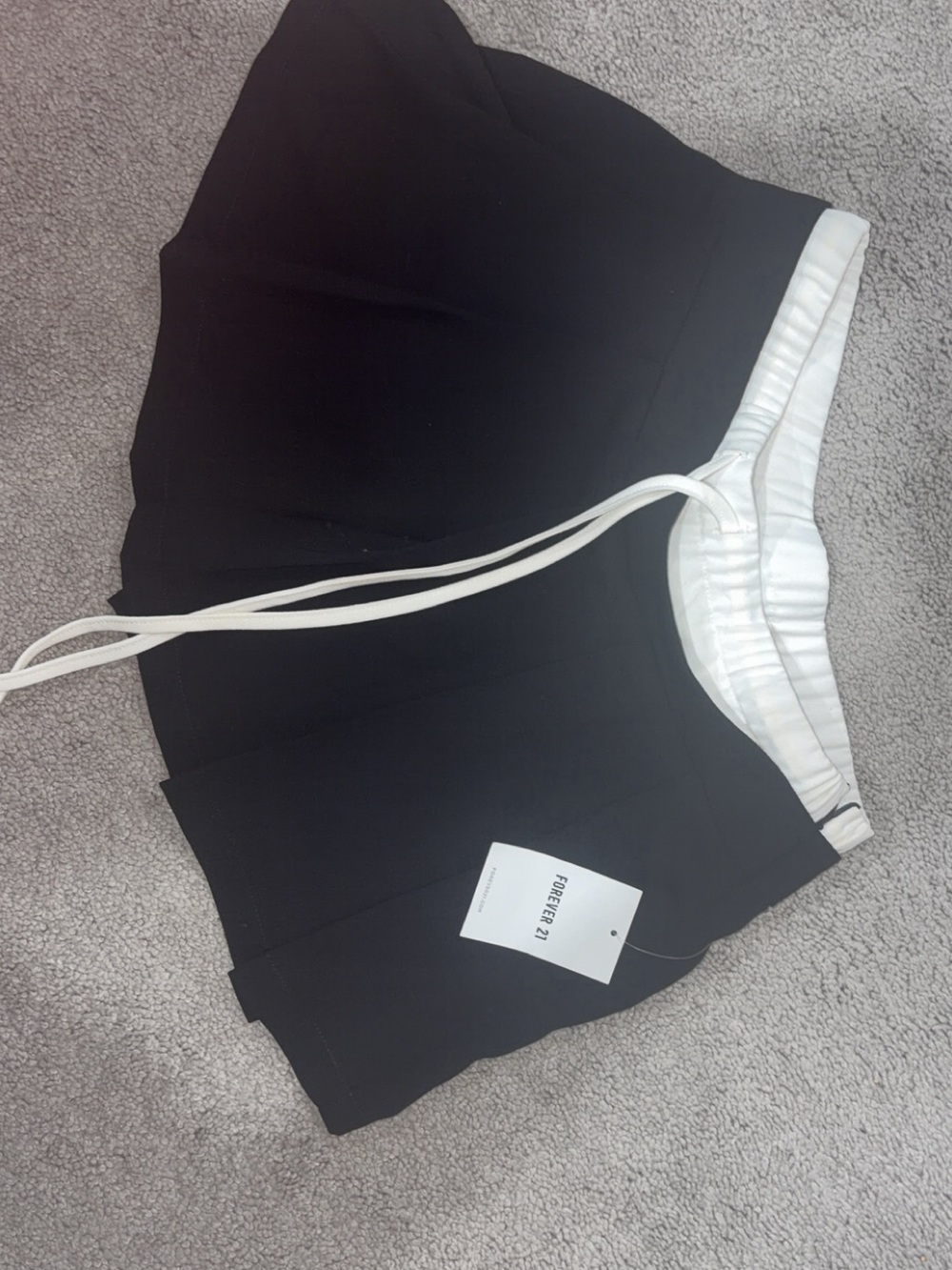 NWT Forever 21 Black Pleated Skort with White Drawstring Waist